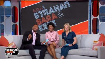 Alice + Olivia jeans Den­im Car­go Jump­suit worn by Sara Haines on Good Morning America February 24, 2020