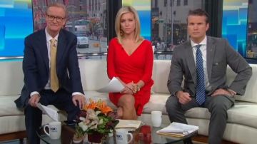 Vestido rojo usado por Ainsley Earhardt en Fox & Friends 18 de febrero de 2020