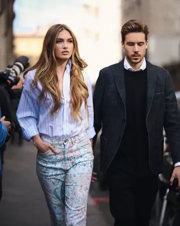Etro Your Name Shirt worn by Romee Strijd Etro Show February 21, 2020