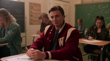 W Varsity jacket worn by Brad (Richard Ellis) in I Am Not Okay with This (Season 1)