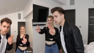 Black Leather Jacket worn by Tal Fishman in the YouTube video Recreating VIRAL Couples Tik Toks ft. My Boyfriend (Tal Fishman)