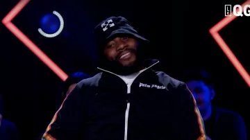 The black jacket Palm Angels, Gradur in the video THE HQ 34 - LABEEU & GUILLAUME PLEY with GRADUR