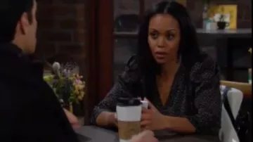 Joie Maizie V-Neck Satin Top worn by Amanda Sinclair (Mishael Morgan) as seen on The Young and the Restless February 25, 2020