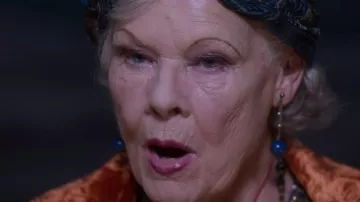 Blue pearl earrings worn by Madame Arcati (Judi Dench) as seen in Blithe Spirit