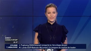 Suéter de cuello de malla calado azul marino victoriano de Pauline Sanzey en Daily Sport el 19.02.2020