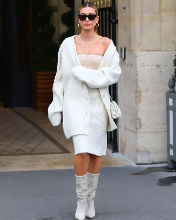 Bottega Veneta Felted Rib Skirt worn by Hailey Baldwin Paris February 27, 2020