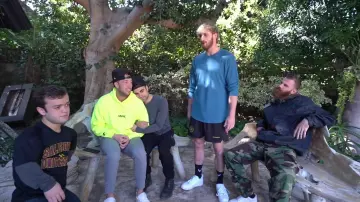 Blue Fleece Sweatshirt worn by Logan Paul in the YouTube video Visiting the Dog that Killed Maverick