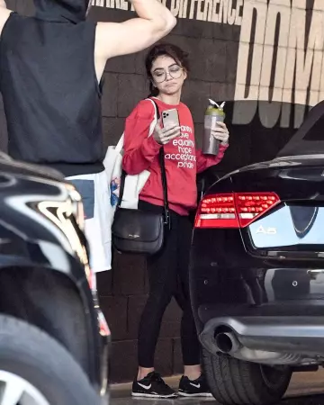 Red Pride List Sweatshirt worn by Sarah Hyland on the Instagram account @khantdesigns