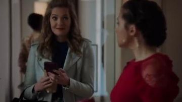 Blue Leather Jack­et worn by Sutton Brady (Meghann Fahy) in The Bold Type Season 4 Episode 6