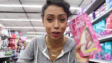 Gold rectangle necklace of Liza Koshy in DOING THIS AGAIN. DOLLAR STORE WITH LIZA PART 2!