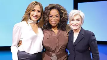 A.L.C. Raquel Mock-Neck High-Low Silk Cutout Top worn by Carrie Ann Inaba on The Talk February 27, 2020