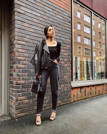 Chaqueta biker de cuero de Annam Ahmad en la cuenta de Instagram @annam.ahmad