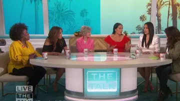 Asos design Pleat­ed Shoul­der Pen­cil Dress worn by Carrie Ann Inaba on The Talk March 3, 2020