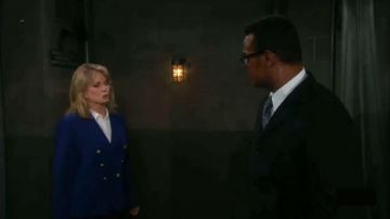 L'agence Navy Suit­ing Blaz­er worn by Dr. Marlena Evans Black (Deidre Hall) as seen on Days of Our Lives March 3, 2020