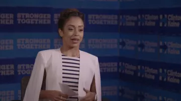 White navy blue nautical stripe top of Liza Koshy in BARACK OBAMA INTERVIEWS LIZA KOSHY