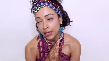 Blue beaded tassel earrings of Liza Koshy in I DID IT AGAIN. YOGA WITH LIZA!!