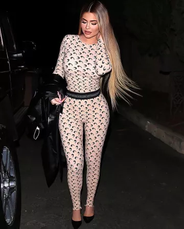 Marine Serre Moon Print Leg­gings worn by Kylie Jenner Matsuhisa March 3, 2020