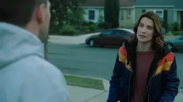 Sunset Satin Bomber worn by Dex Parios (Cobie Smulders) in Stumptown Season 1 Episode 16