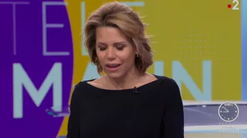 Sweater round neck with buttons rhinestones cotton blend Black Laura Tenoudji in Télématin the 06.03.2020