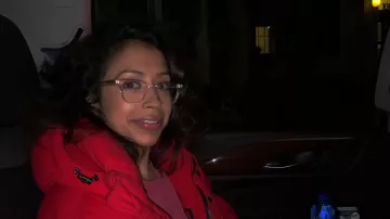 Red Winter Jacket worn by Liza Koshy in the YouTube video I’M IN RELATIONSHIP • Behind the Scenes with Anthony Ramos