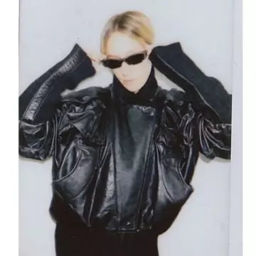 Black Leather Bomber Jacket of Chloë Sevigny on the Instagram account @chloessevigny