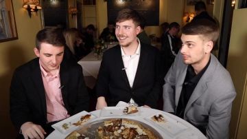 White Office Shirt worn by MrBeast in the YouTube video I Ate A $70,000 Golden Pizza