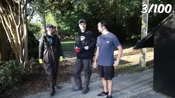 Black Boots worn by MrBeast in the YouTube video Dumpster Diving 100 Dumpsters (Found Expensive Stuff)