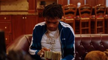 Palm angels tie-dye Print Velour Track Jack­et worn by Lil Baby in the music video Stunna 4 Vegas - DO DAT (feat. Dababy & Lil Baby) [Official Music Video]