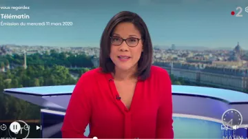 The top in voile, eyelet in metal and straps on the neckline of Karine Baste-Regis in Télématin the 11.03.2020