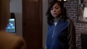 Bleu Lurex Track Veste portée par les témoins Lyon (Taraji P. Henson) dans l'Empire Saison 6 Épisode 12