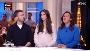 The sweater electric blue Kutjen worn by Salhia Brakhlia in the show Daily of march 5, 2020