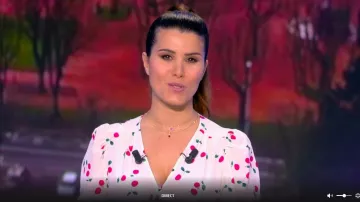 The short dress V-neck printed cherry silk Karine Ferri in the loto Draw the 11.03.2020