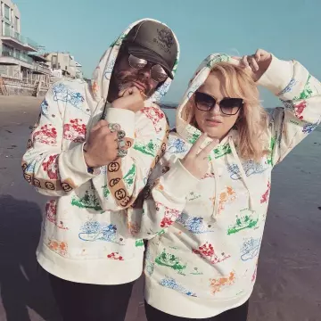 Disney x Gucci Mickey Mouse-print cotton-jersey hoody worn by Rebel Wilson on the Instagram account @rebelwilson