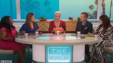Ted baker Blue Wrap-Waist Crepe Dress worn by Carrie Ann Inaba on The Talk March 10, 2020