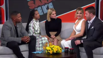 Asos Design Checkerboard Print Ruched Satin Dress usado por Keke Palmer en Good Morning America 13 de marzo de 2020