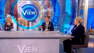 Altuzarra Irv­ing Belt­ed wool-blend Blaz­er worn by Meghan McCain on The View March 17, 2020