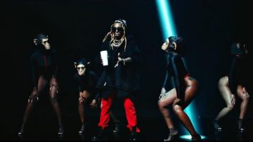 Balenciaga Black Lo­go-Jacquard Vir­gin Wool and Camel worn by Lil Wayne in the music video Lil Wayne - Mama Mia (Official Video)