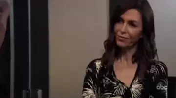 Ba&sh Eda Flo­ral Ruf­fle De­tail Top worn by Anna Devane (Finola Hughes) as seen on General Hospital March 16, 2020