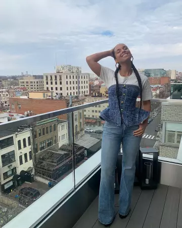 Philosophy Di Lorenzo Serafini Strapless Denim Trim Corset worn by Alicia Keys on the Instagram account @aliciakeys