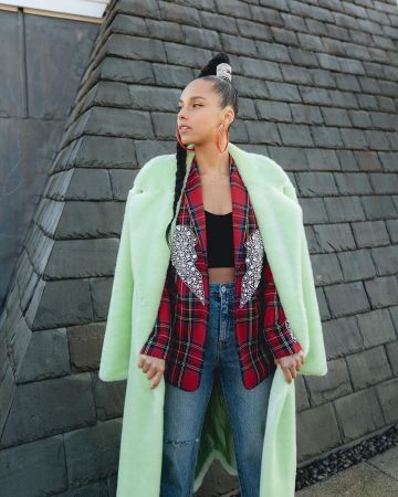 Green Tibi Oversized Faux Fur Coat worn by Alicia Keys on the Instagram account @aliciakeys