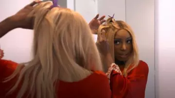 Satin Red Lace Trim Robe worn by  NeNe Leakes  in The Real Housewives of Atlanta Season 12 Episode 19