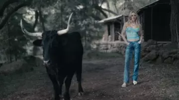 The leopard skinny jeans worn by Ellie Goulding in Ellie Goulding, blackbear - Worry About Me