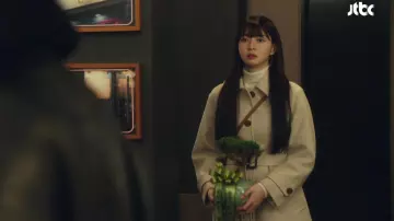 Belt­ed Sin­gle Wool Coat Ivory worn by Oh Soo Ah (Kwon Nara) in Itaewon Class Episode 12