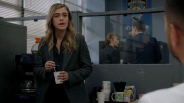 Grey Herringbone Coat worn by Michaela Stone (Melissa Roxburgh) in Manifest Season 2 Episode 11
