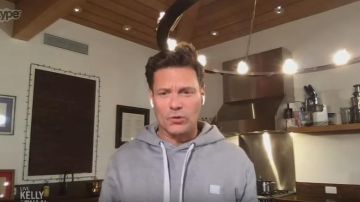 Acne studios Grey Hood­ie Sweat­shirt worn by Ryan Seacrest on LIVE with Kelly and Ryan March 23, 2020