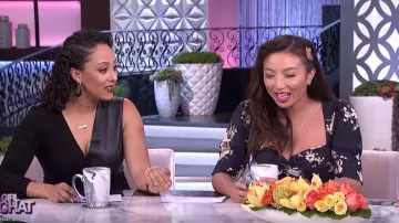 Reformation Matin Ruched Neck Dress worn by Jeannie Mai on The Real (2013) March 25, 2020