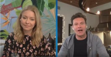 Estampado floral Plunge Back Silk Dress de Lês Reveries usado por Kelly Ripa en VIVO con Kelly y Ryan 27 de marzo de 2020