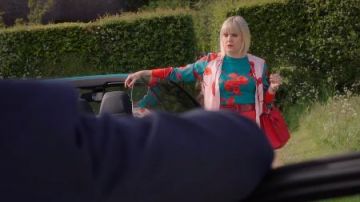 Flo­ral Bomber Jack­et worn by Agatha Raisin (Ashley Jensen) in Agatha Raisin Season 3 Episode 1