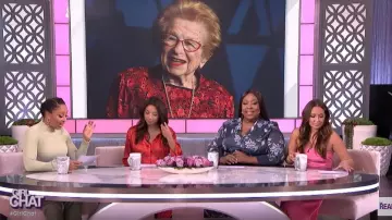 L'agence Jil Print Silk Satin Blouse worn by Jeannie Mai on The Real April 1, 2020