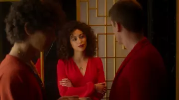 Red dress worn by Nadia (Mina el Hammani) to the Red Party | Elite (S02E03)